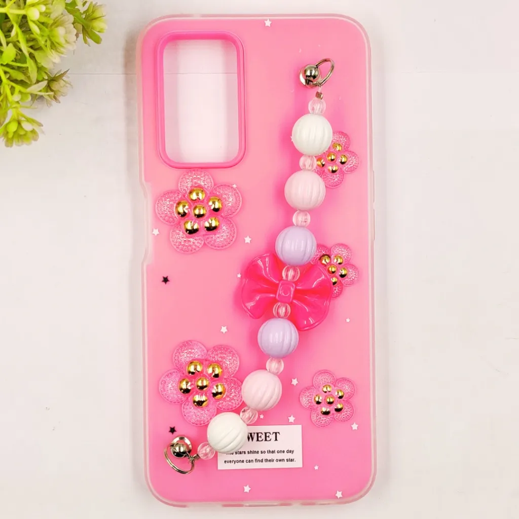 Oppo A76/A96/A36/Realme 9i Fancy Ladies Soft Silicone Decorative Stones & Fancy Chain Mobile Back Case (Pink)