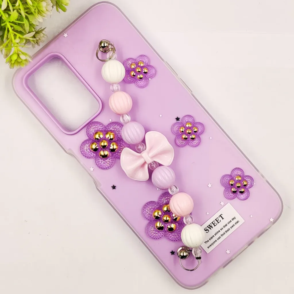 Oppo A76/A96/A36/Realme 9i Fancy Ladies Soft Silicone Decorative Stones & Fancy Chain Mobile Back Case (Light Purple)