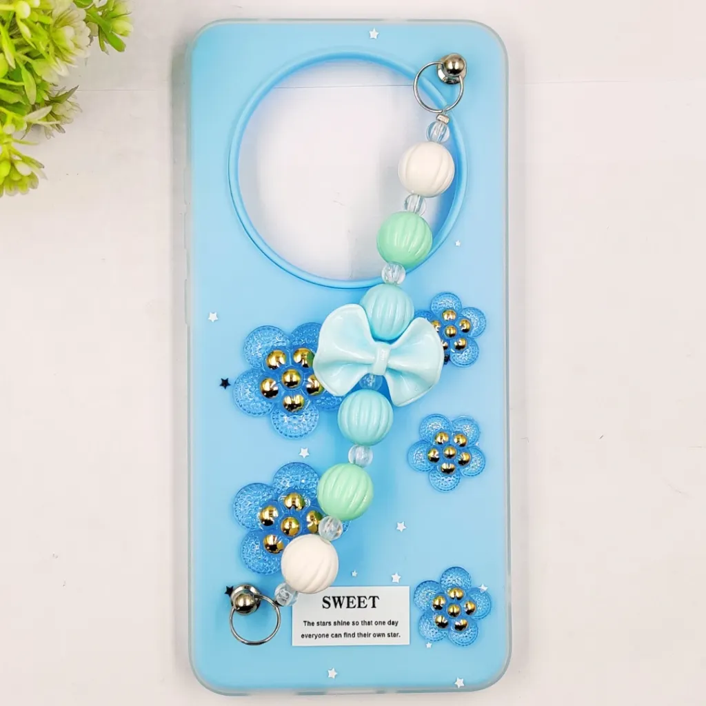 [PO34BORNO12F-2-16] Oppo Reno 12F 4G|5G Fancy Ladies Soft Silicone Decorative Stones & Fancy Chain Mobile Back Case (Sky Blue)