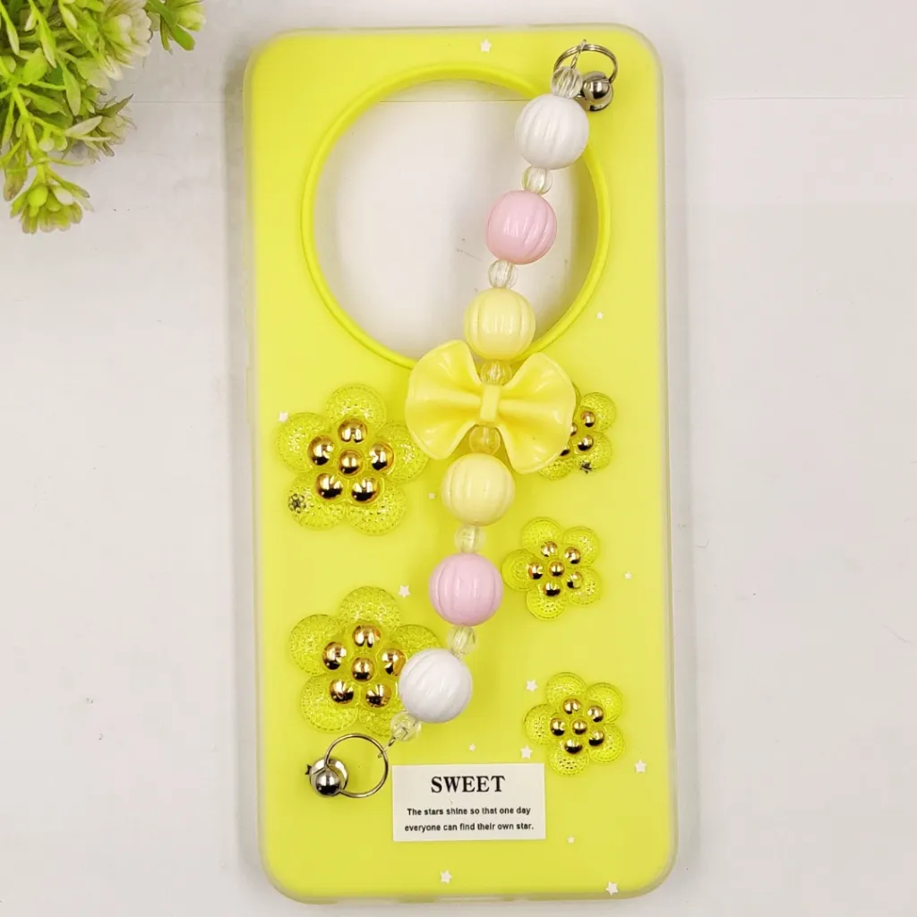 Oppo Reno 12F 4G|5G Fancy Ladies Soft Silicone Decorative Stones & Fancy Chain Mobile Back Case (Yellow)