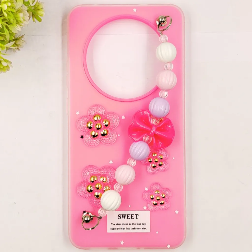 Oppo Reno 12F 4G|5G Fancy Ladies Soft Silicone Decorative Stones & Fancy Chain Mobile Back Case (Pink)