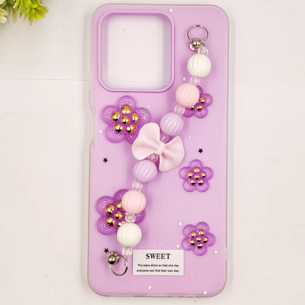 Oppo Realme C51|C53|Note 50 Fancy Ladies Soft Silicone Decorative Stones & Fancy Chain Mobile Back Case (Light Purple)