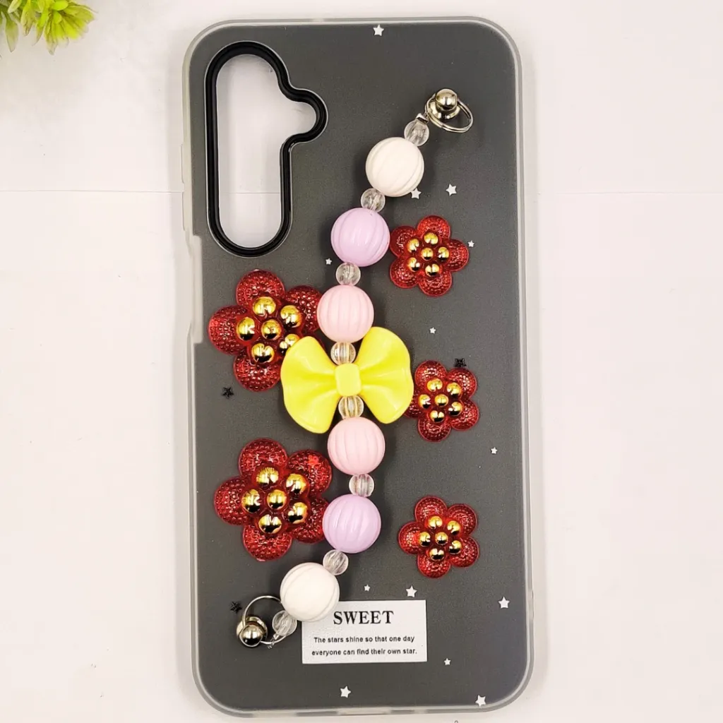 Samsung Galaxy A16 4G/5G Fancy Ladies Soft Silicone Decorative Stones & Fancy Chain Mobile Back Case (Gray)