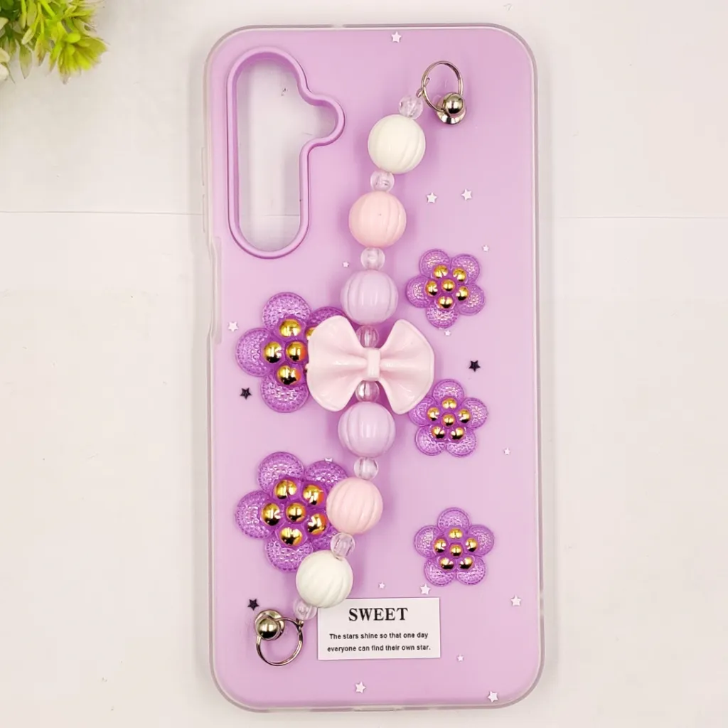 Samsung Galaxy A16 4G/5G Fancy Ladies Soft Silicone Decorative Stones & Fancy Chain Mobile Back Case (Light Purple)