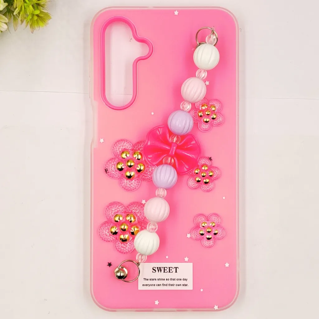 Samsung Galaxy A16 4G/5G Fancy Ladies Soft Silicone Decorative Stones & Fancy Chain Mobile Back Case (Pink)