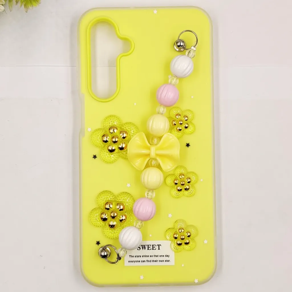 Samsung Galaxy A16 4G/5G Fancy Ladies Soft Silicone Decorative Stones & Fancy Chain Mobile Back Case (Yellow)