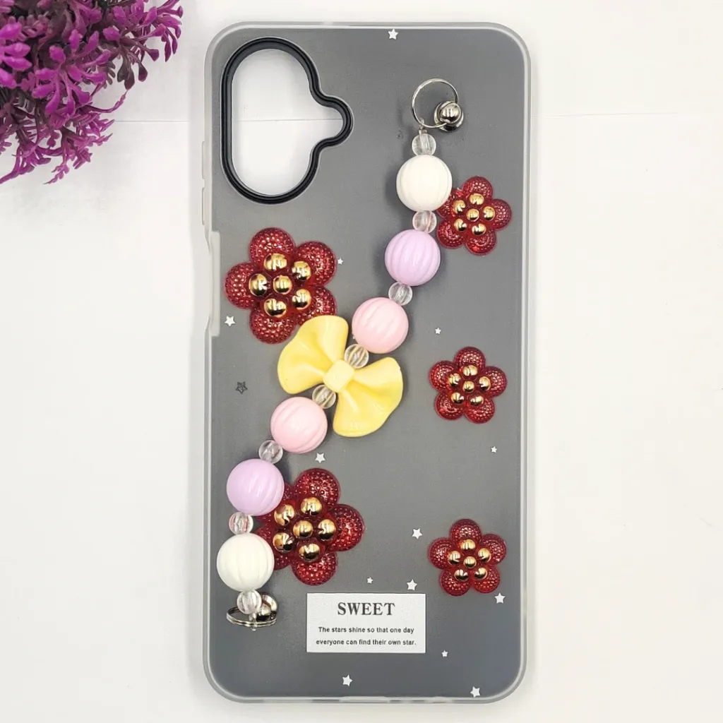 Samsung Galaxy A07 4G|5G Fancy Ladies Soft Silicone Decorative Stones & Fancy Chain Mobile Back Case (Gray)