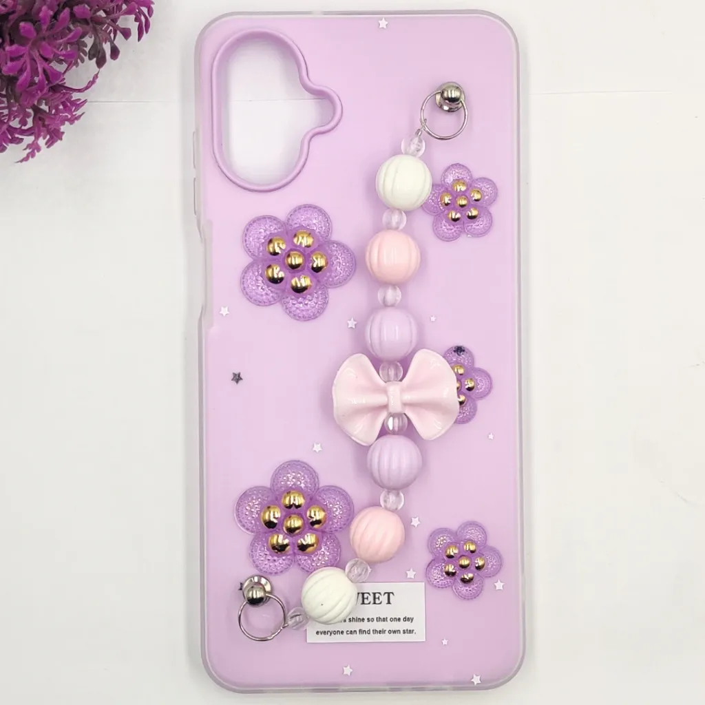 Samsung Galaxy A07 4G|5G Fancy Ladies Soft Silicone Decorative Stones & Fancy Chain Mobile Back Case (Light Purple)