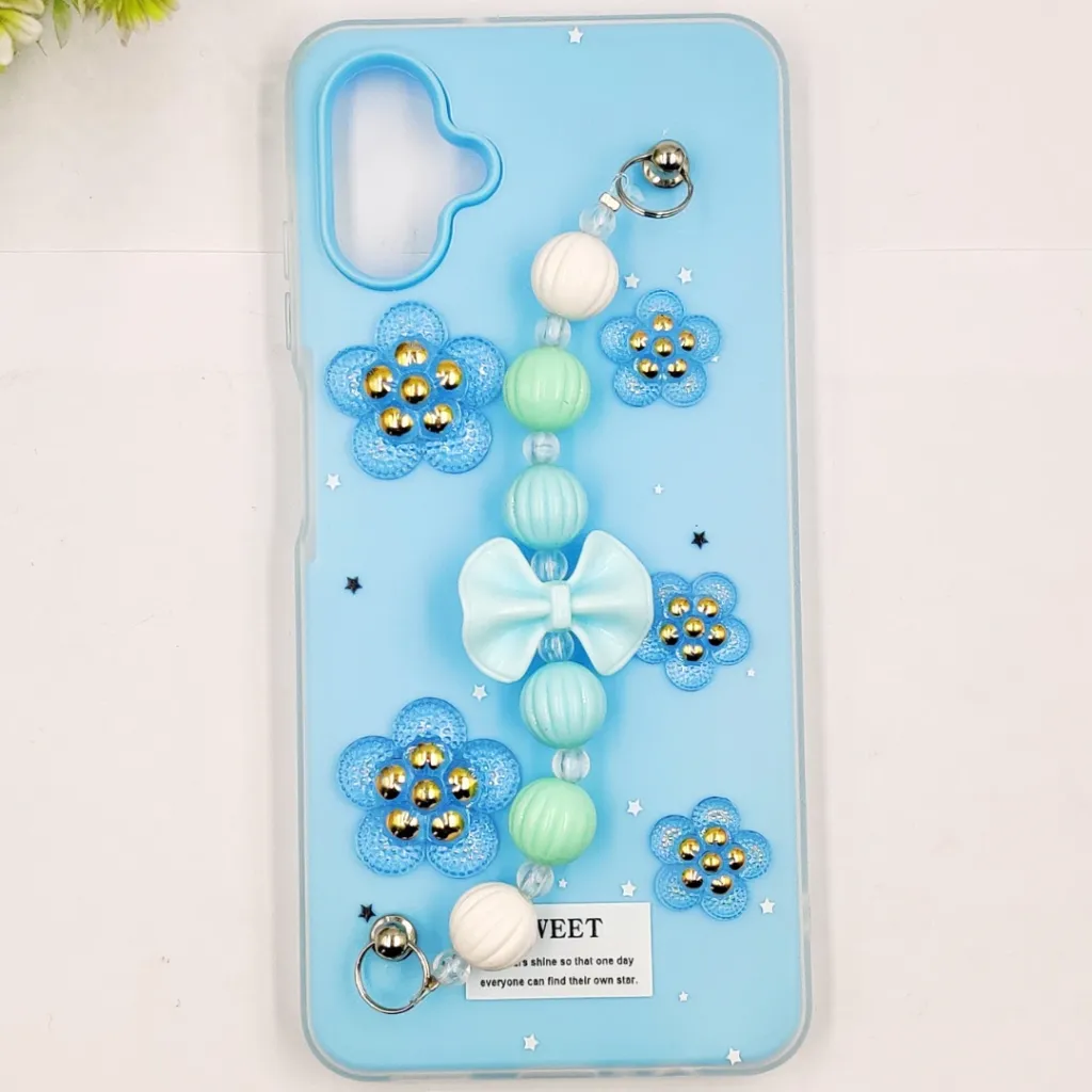 Samsung Galaxy A06 Stone & Glitter Swan Design Back Case (Sky Blue)