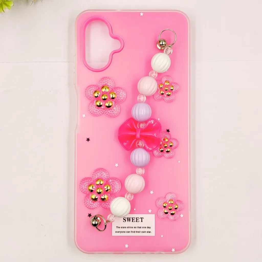 [PO34BSA06-2-10] Samsung Galaxy A06 Stone & Glitter Swan Design Back Case (Pink)