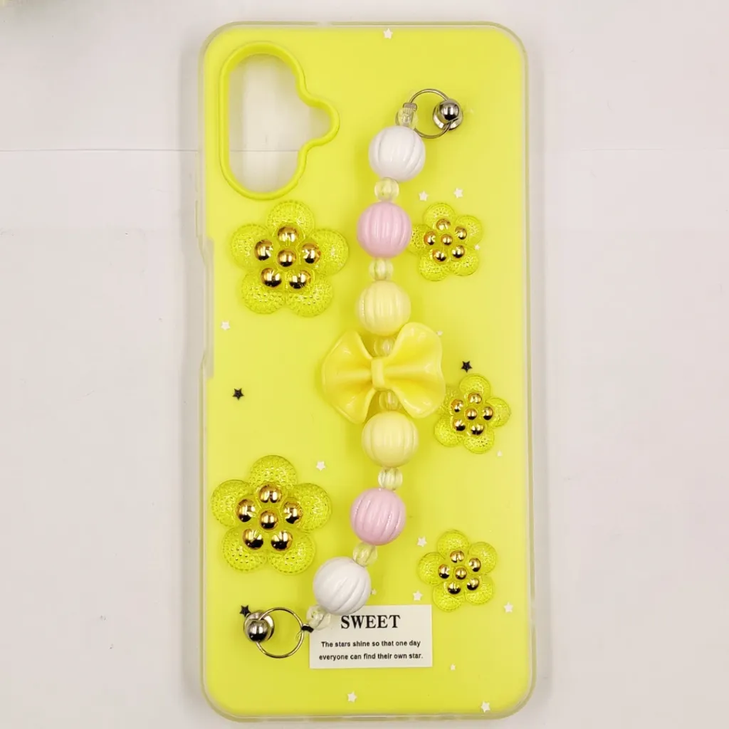 [PO34BSA06-2-6] Samsung Galaxy A06 Stone & Glitter Swan Design Back Case (Yellow)