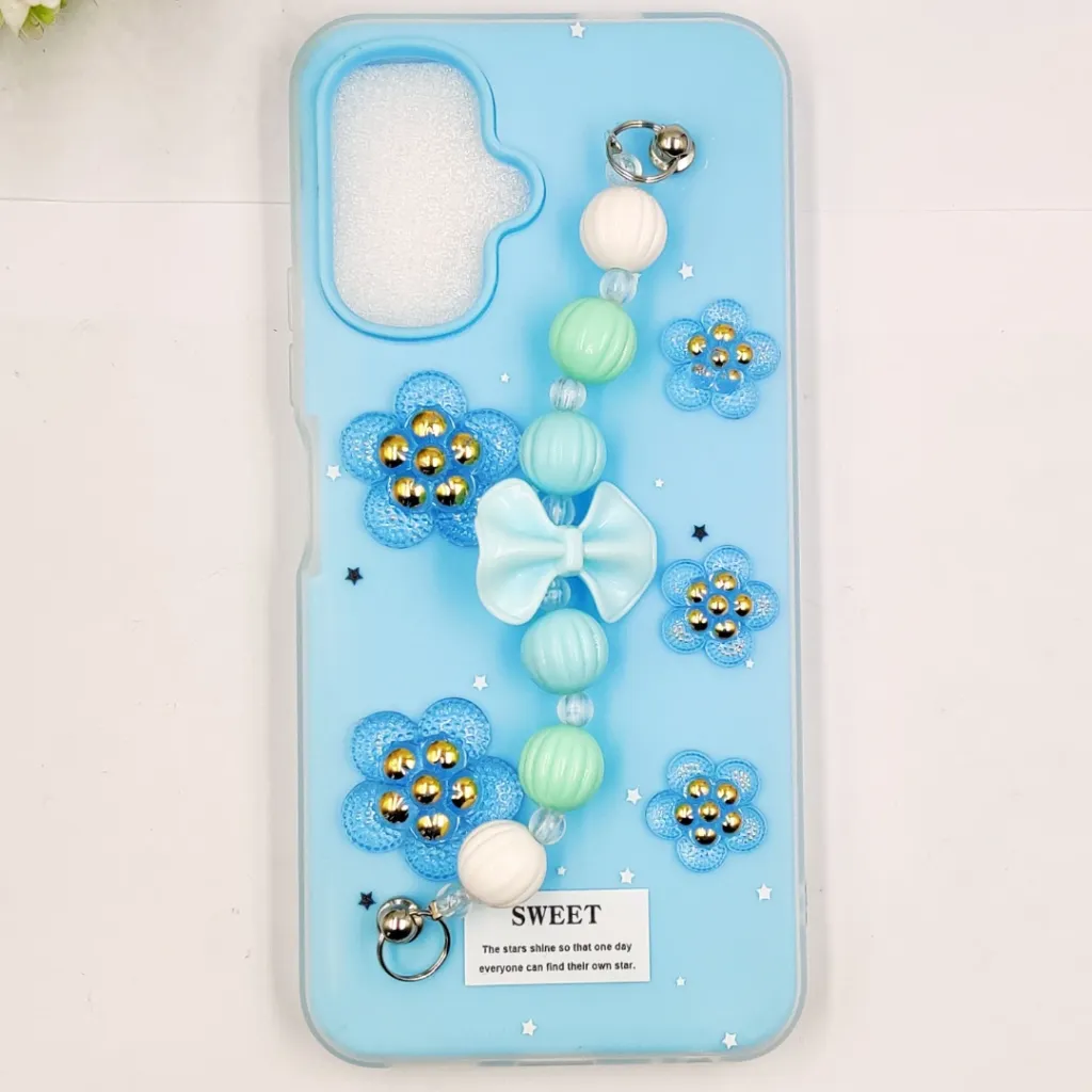 [PO34BISMRT10-2-16] Infinix Smart 10|POP 10|Spark GO 2 Fancy Ladies Soft Silicone Decorative Stones & Fancy Chain Mobile Back Case (Sky Blue)