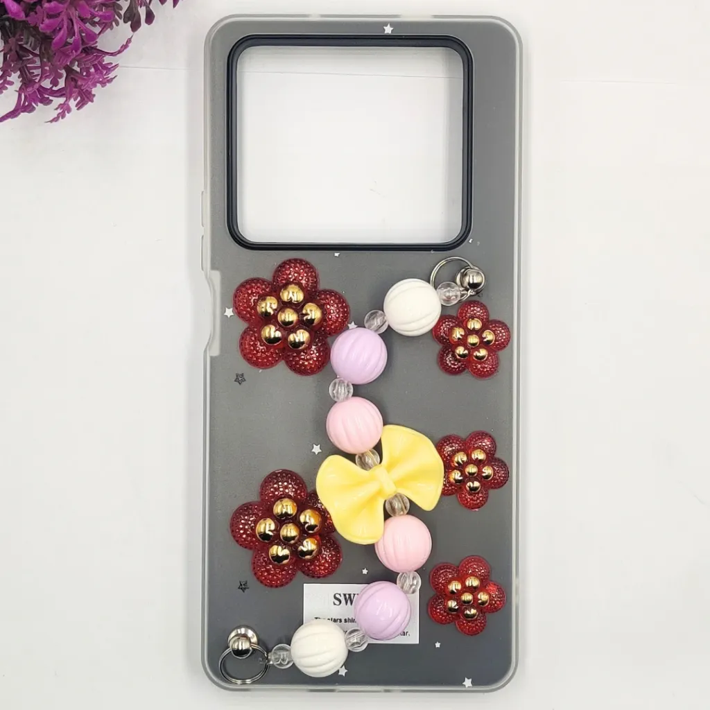 Infinix Note 40 4G Fancy Ladies Soft Silicone Decorative Stones & Fancy Chain Mobile Back Case (Gray)