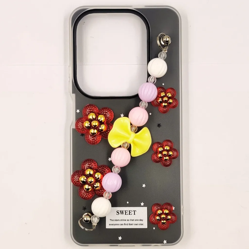 Infinix HOT 40/40 Pro/Spark 20 Pro Fancy Ladies Soft Silicone Decorative Stones & Fancy Chain Mobile Back Case (Gray)