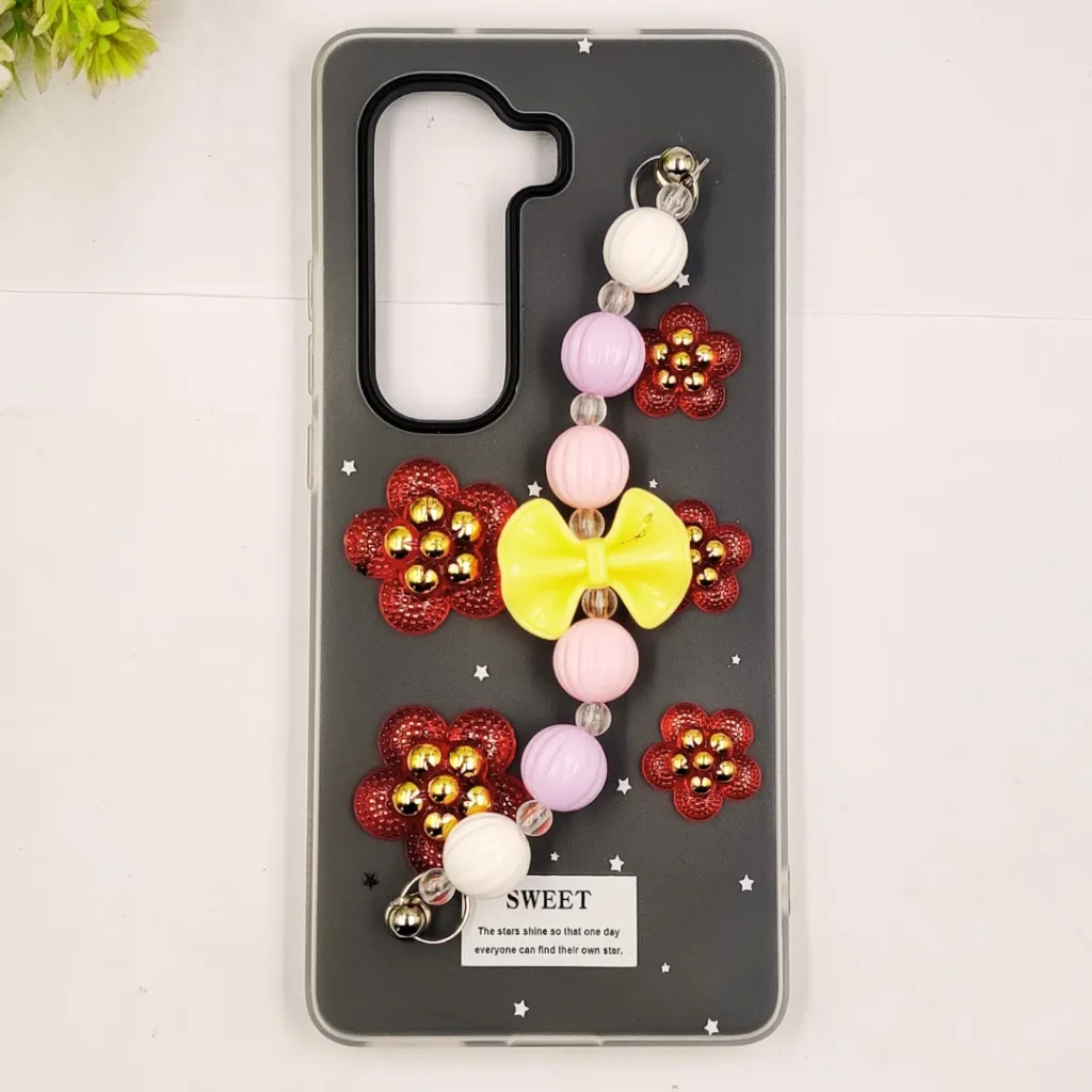 Infinix Hot 50 Pro Plus Fancy Ladies Soft Silicone Decorative Stones & Fancy Chain Mobile Back Case (Gray)