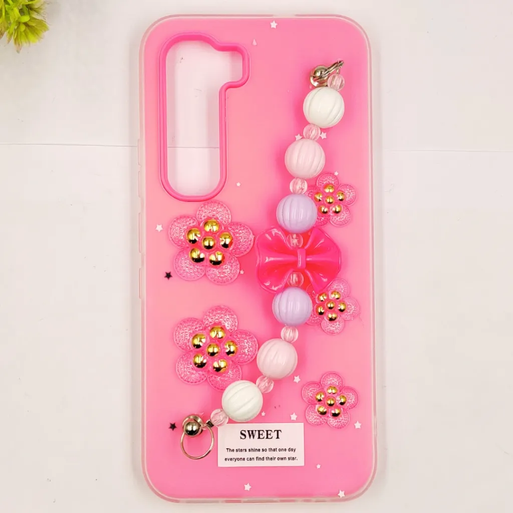 [PO34BIHOT60PR-2-10] Infinix Hot 60 Pro Fancy Ladies Soft Silicone Decorative Stones & Fancy Chain Mobile Back Case(Pink)