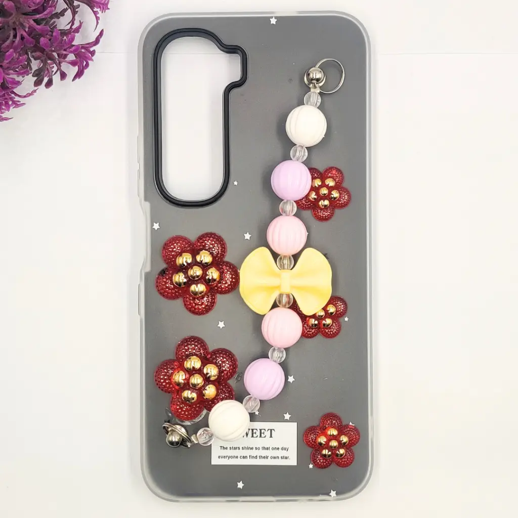 [PO34BIHOT60i-2-9] Infinix Hot 60 4G|Hot 60i 4G Fancy Ladies Soft Silicone Decorative Stones & Fancy Chain Mobile Back Case (Gray)