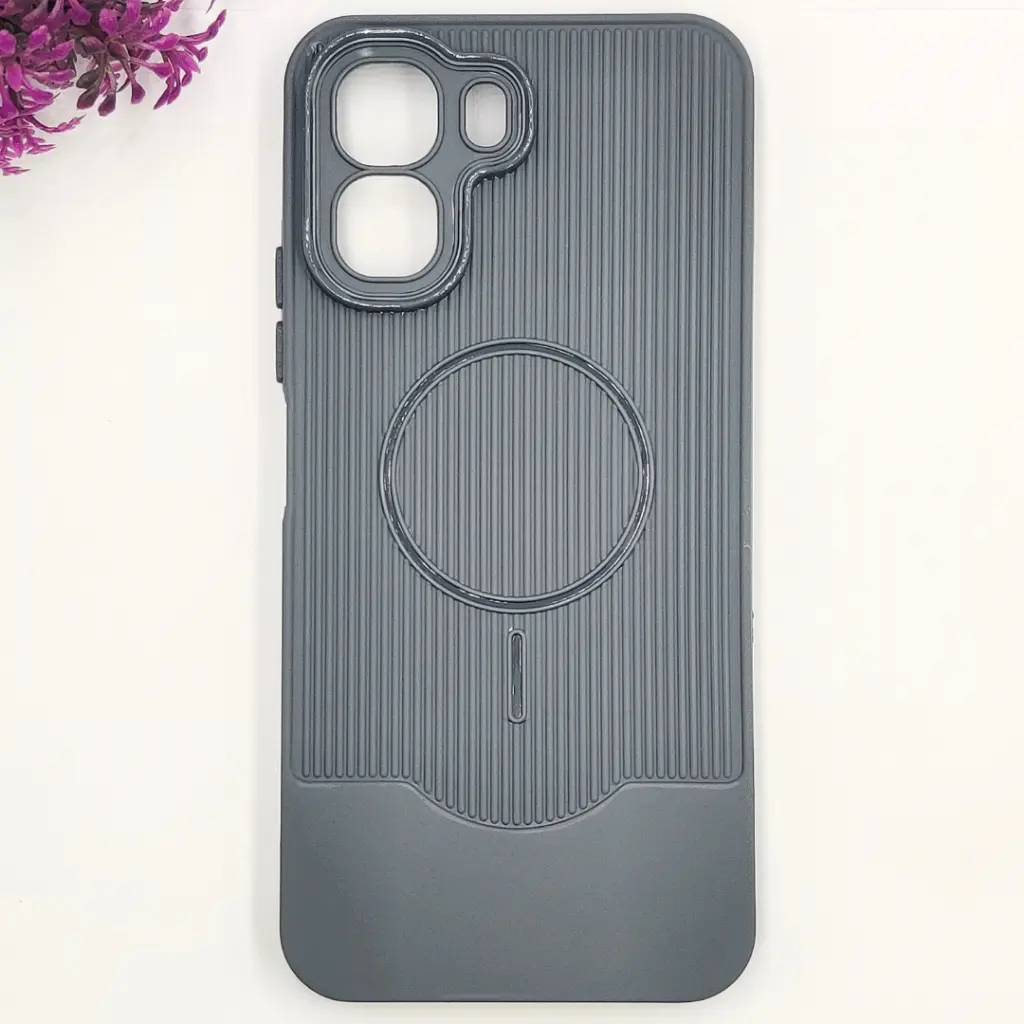 Oppo A6|A6x 3D Magsafe Logo Carbon Fiber Lining Texture Back Case (Gray)