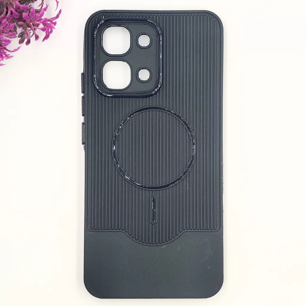 Oppo A6 Pro 3D Magsafe Logo Carbon Fiber Lining Texture Back Case (Black)