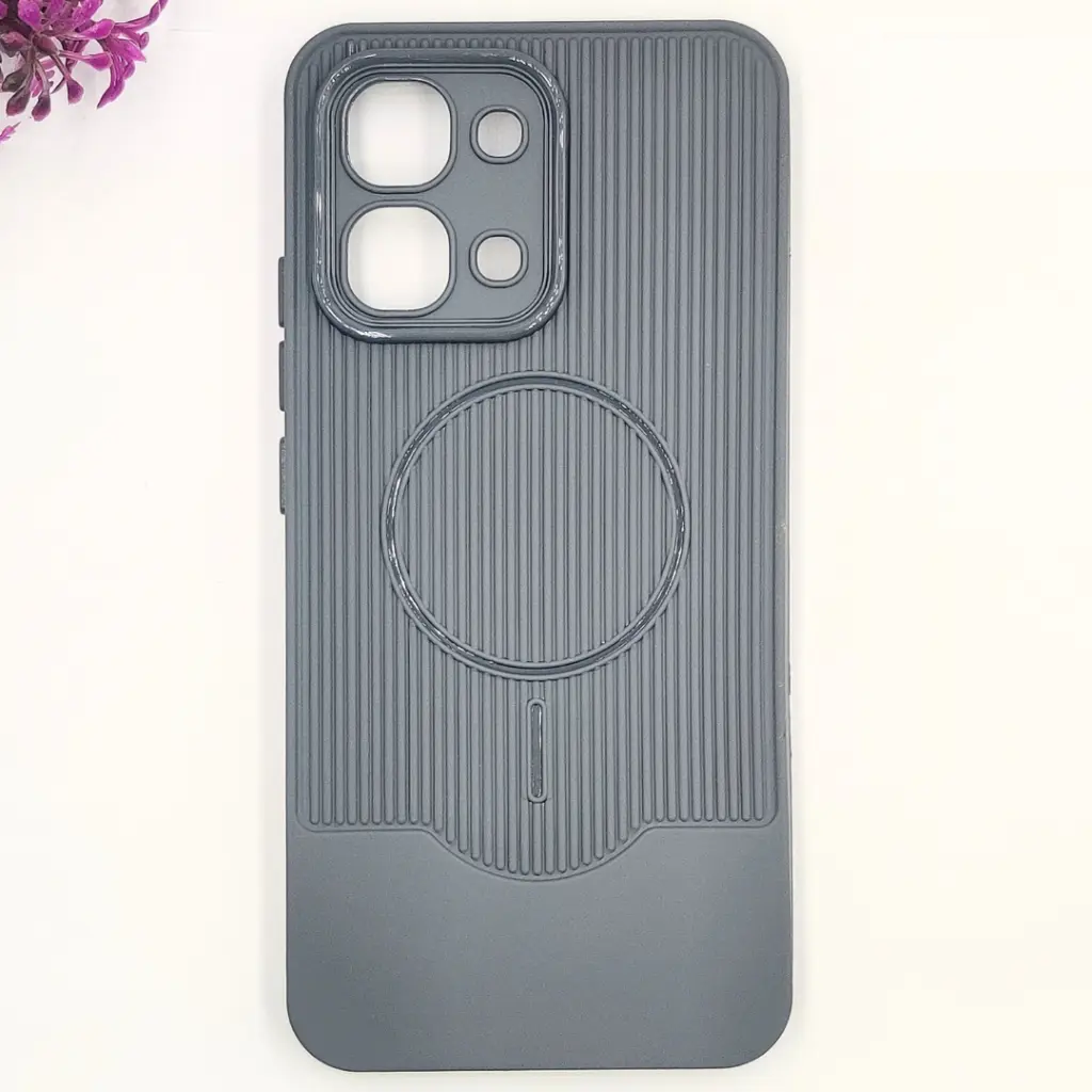 Oppo A6 Pro 3D Magsafe Logo Carbon Fiber Lining Texture Back Case (Gray)
