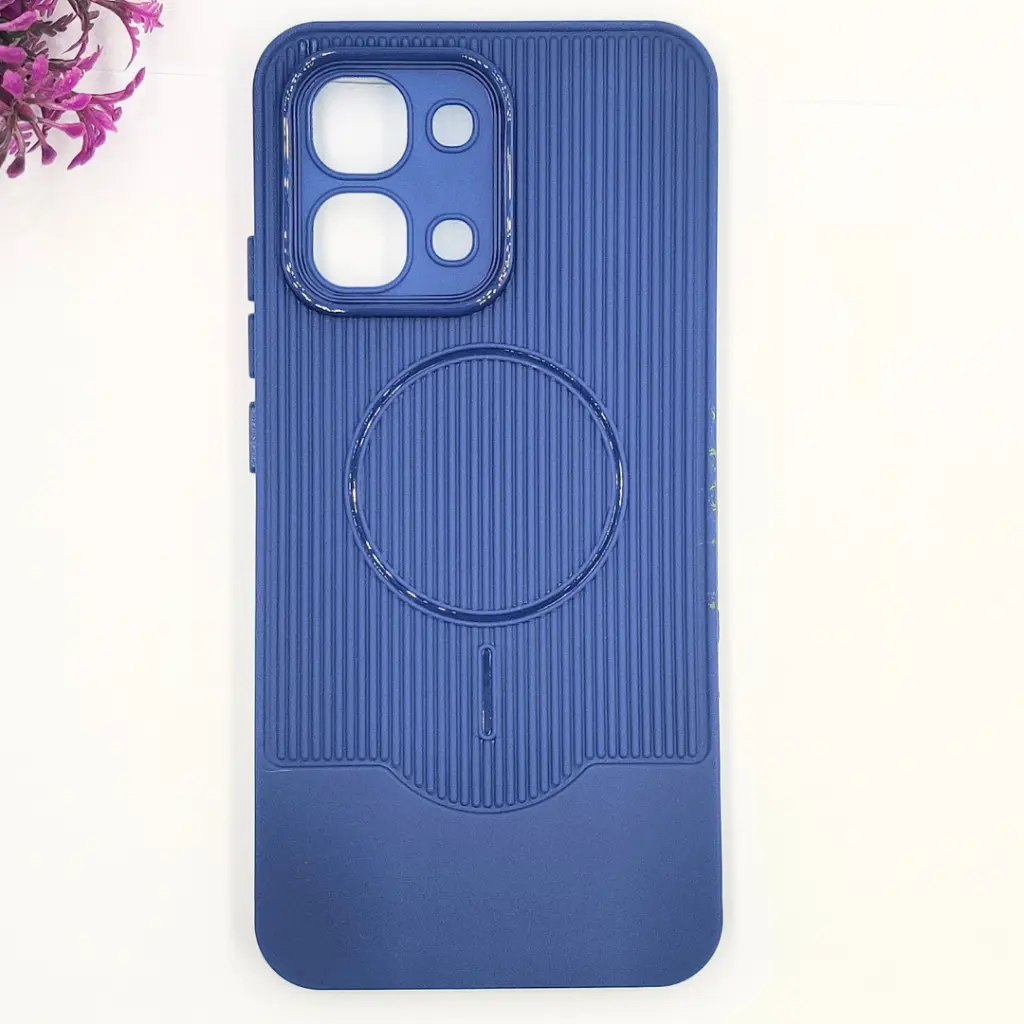 Oppo A6 Pro 3D Magsafe Logo Carbon Fiber Lining Texture Back Case (Navy Blue)