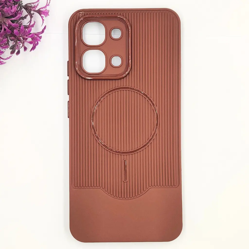 Oppo A6 Pro 3D Magsafe Logo Carbon Fiber Lining Texture Back Case (Dark Brown)