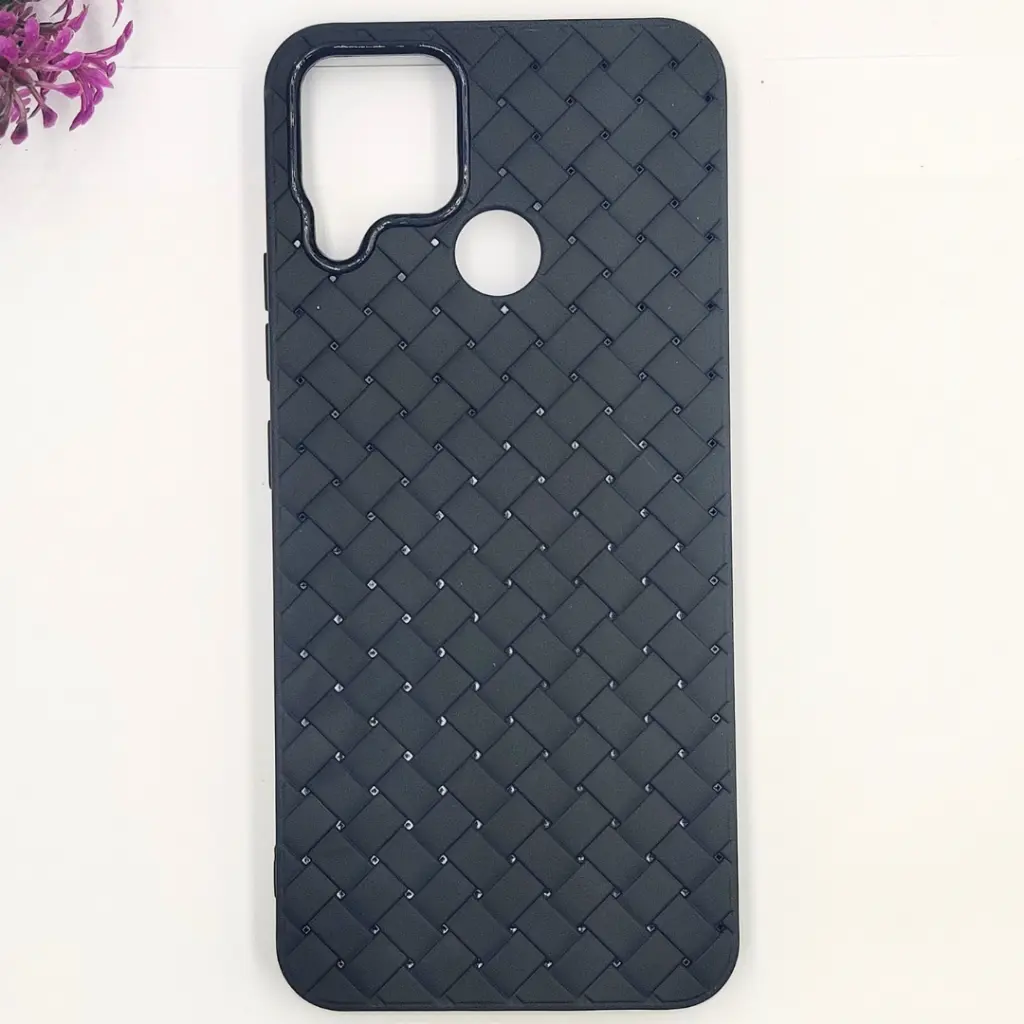 Oppo Realme C12|C15|Narzo 20|C25s|Narzo 30A Woven With Leather Feel Soft Silicone Back Case (Black)