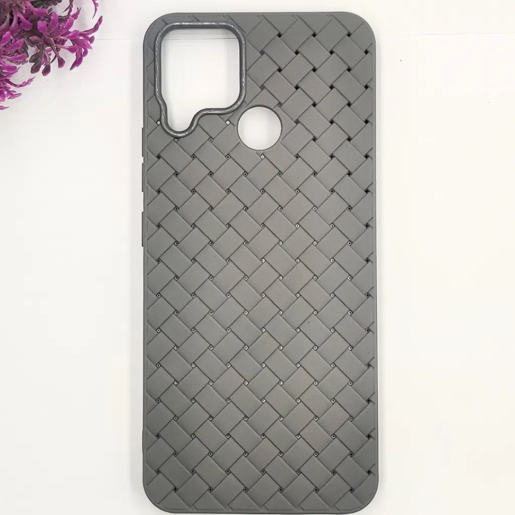 [PO14BORELMEC12-52-9] Oppo Realme C12|C15|Narzo 20|C25s|Narzo 30A Woven With Leather Feel Soft Silicone Back Case (Gray)