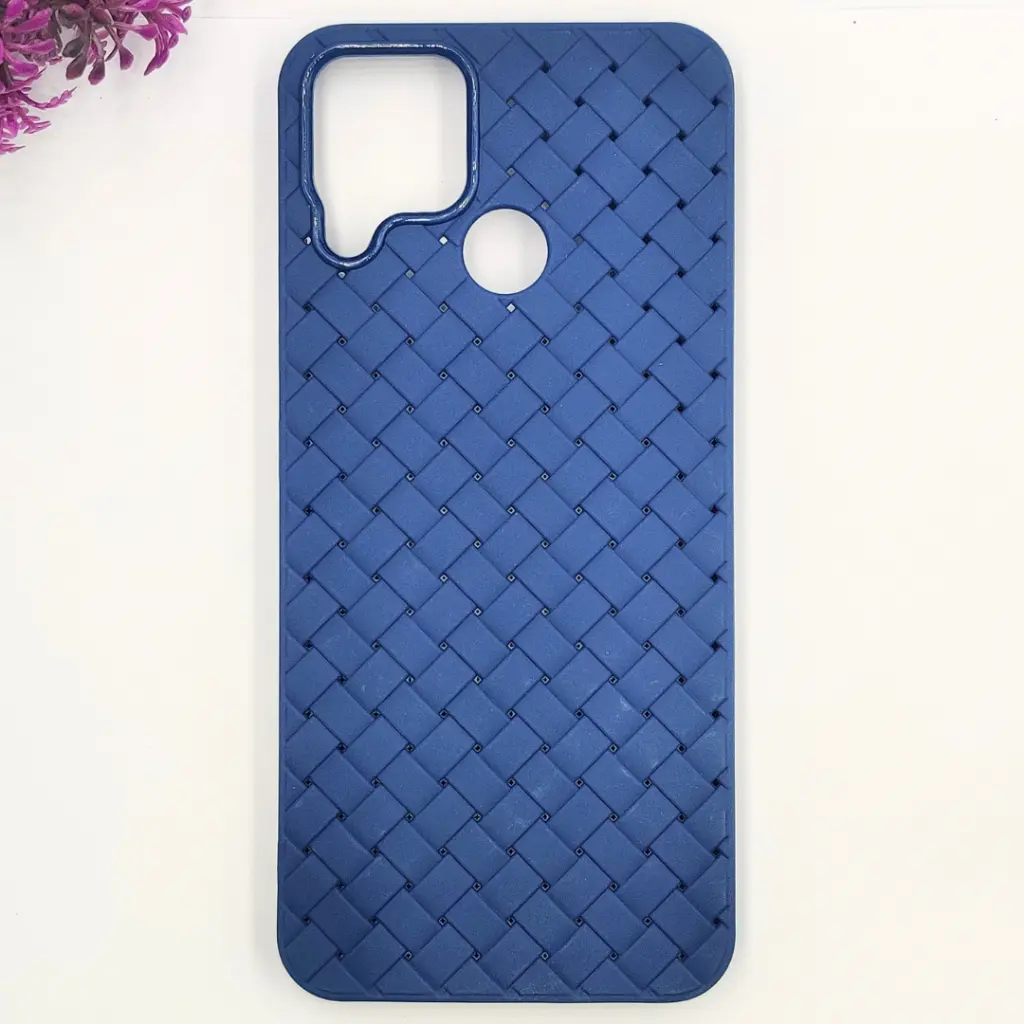 [PO14BORELMEC12-52-17] Oppo Realme C12|C15|Narzo 20|C25s|Narzo 30A Woven With Leather Feel Soft Silicone Back Case (Navy Blue)