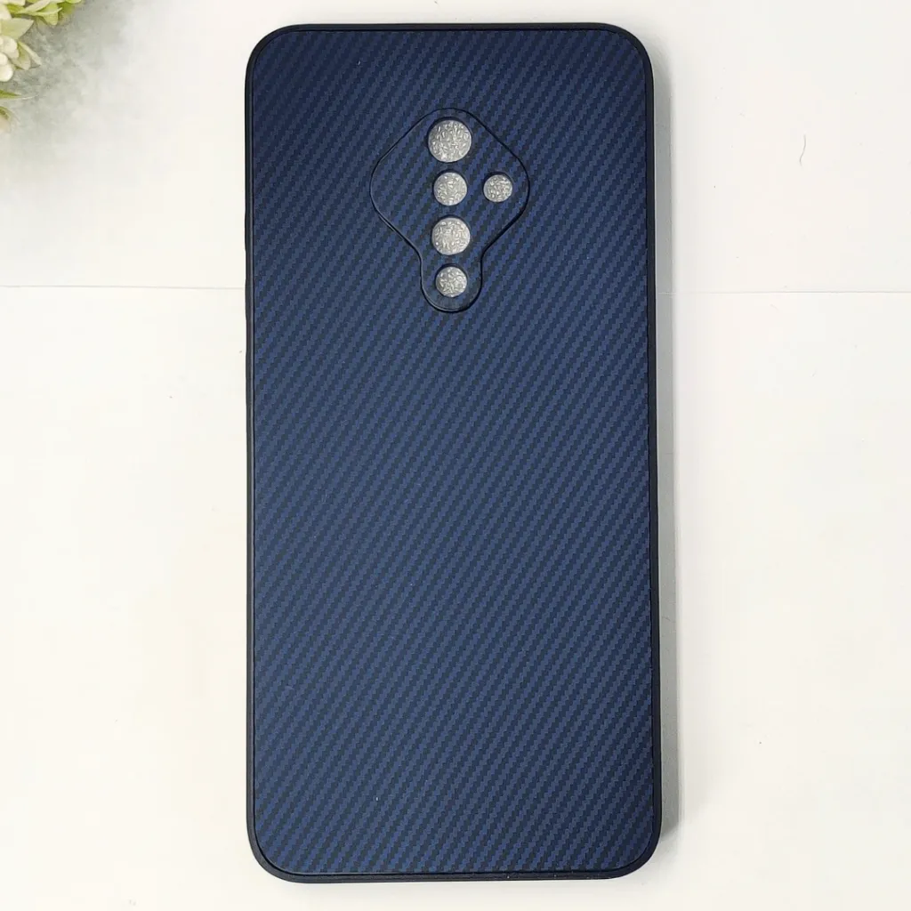 [PO4BVIS1PR-20-17] Vivo S1 Pro|Y51 3D Carbon Fiber Texture Leather Back Case (Navy Blue)