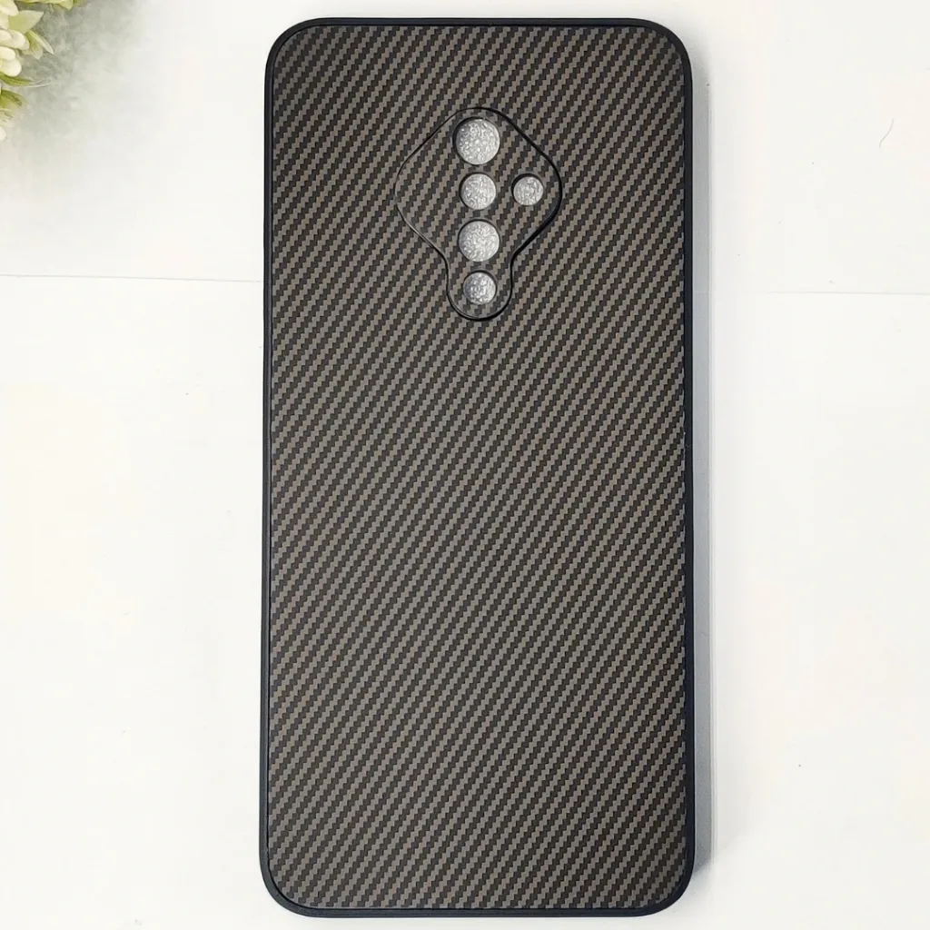 [PO4BVIS1PR-20-34] Vivo S1 Pro|Y51 3D Carbon Fiber Texture Leather Back Case (Dark Brown)