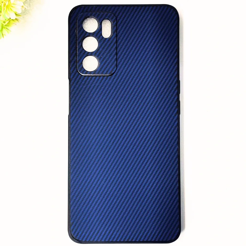 Oppo A16 4G 3D Carbon Fiber Texture Leather Back Case (Navy Blue)