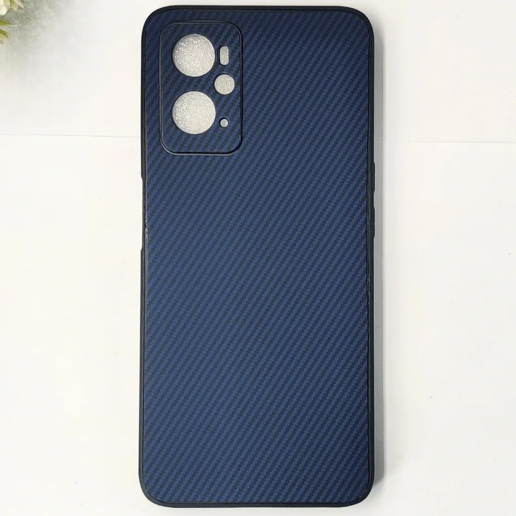 Oppo A76|A96|A36|Realme 9i 3D Carbon Fiber Texture Leather Back Case (Navy Blue)