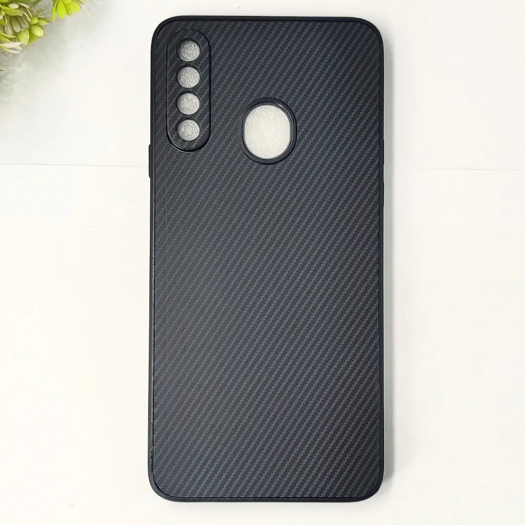 [PO4BSA20S-20-2] Samsung Galaxy A20s 3D Carbon Fiber Texture Leather Back Case (Black)