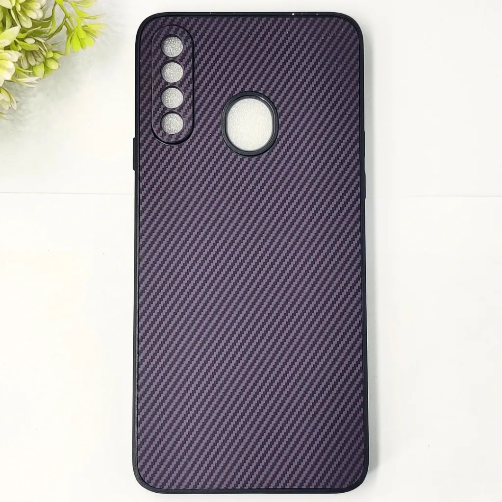 [PO4BSA20S-20-12] Samsung Galaxy A20s 3D Carbon Fiber Texture Leather Back Case (Purple)