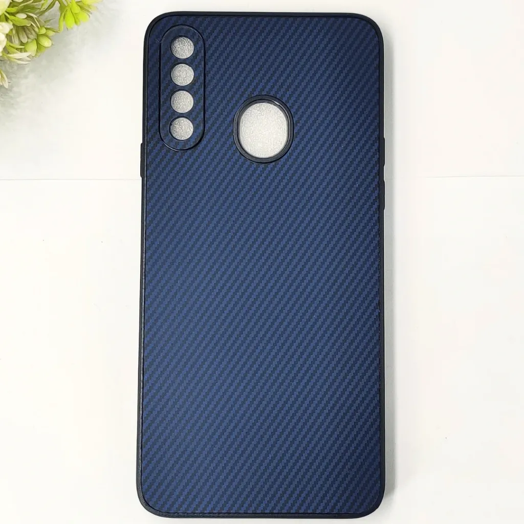 [PO4BSA20S-20-17] Samsung Galaxy A20s 3D Carbon Fiber Texture Leather Back Case (Navy Blue)