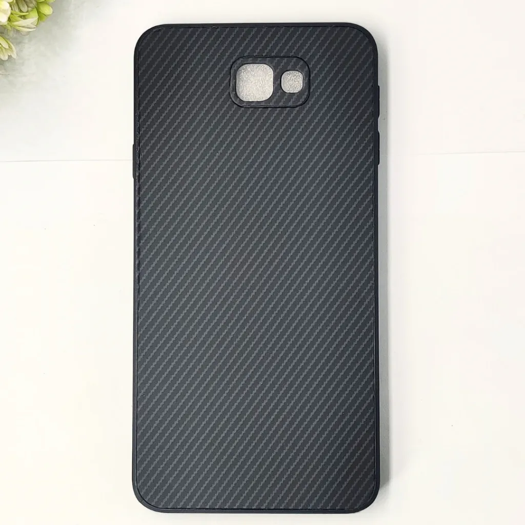 [PO4BSJ7PRM-20-2] Samsung Galaxy J7 Prime 3D Carbon Fiber Texture Leather Back Case (Black)