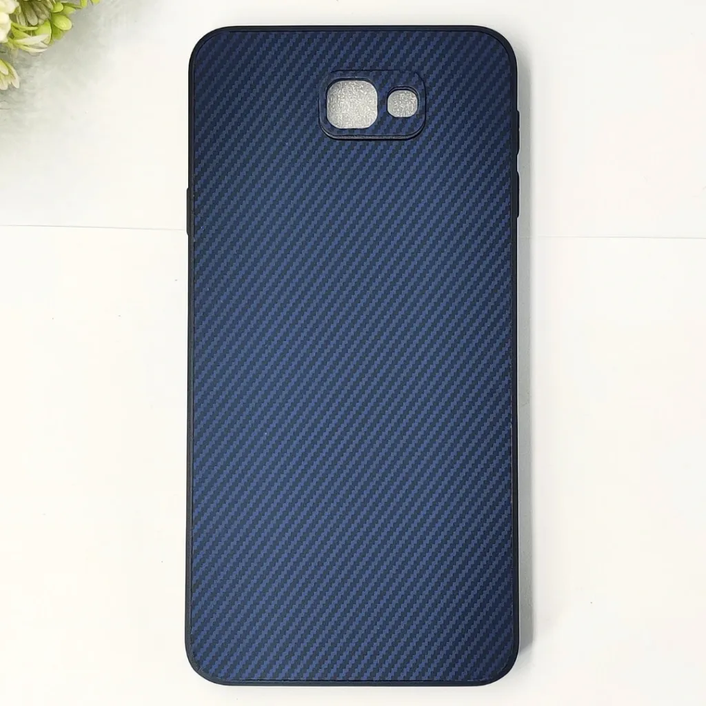 Samsung Galaxy J7 Prime 3D Carbon Fiber Texture Leather Back Case (Navy Blue)
