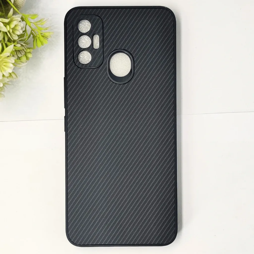Tecno Spark 7|Spark 7T 4G 3D Carbon Fiber Texture Leather Back Case (Black)