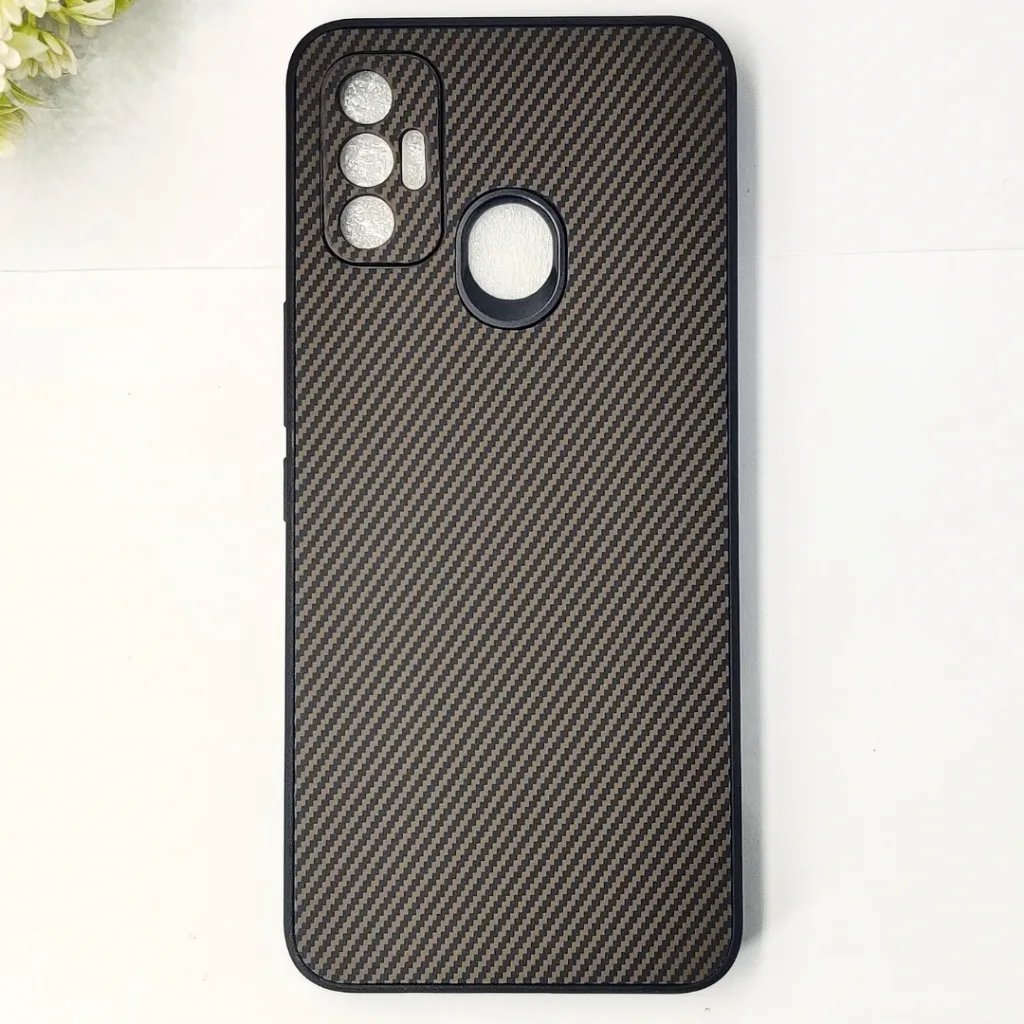 [PO4BTSPRK7-20-34] Tecno Spark 7|Spark 7T 4G 3D Carbon Fiber Texture Leather Back Case (Dark Brown)
