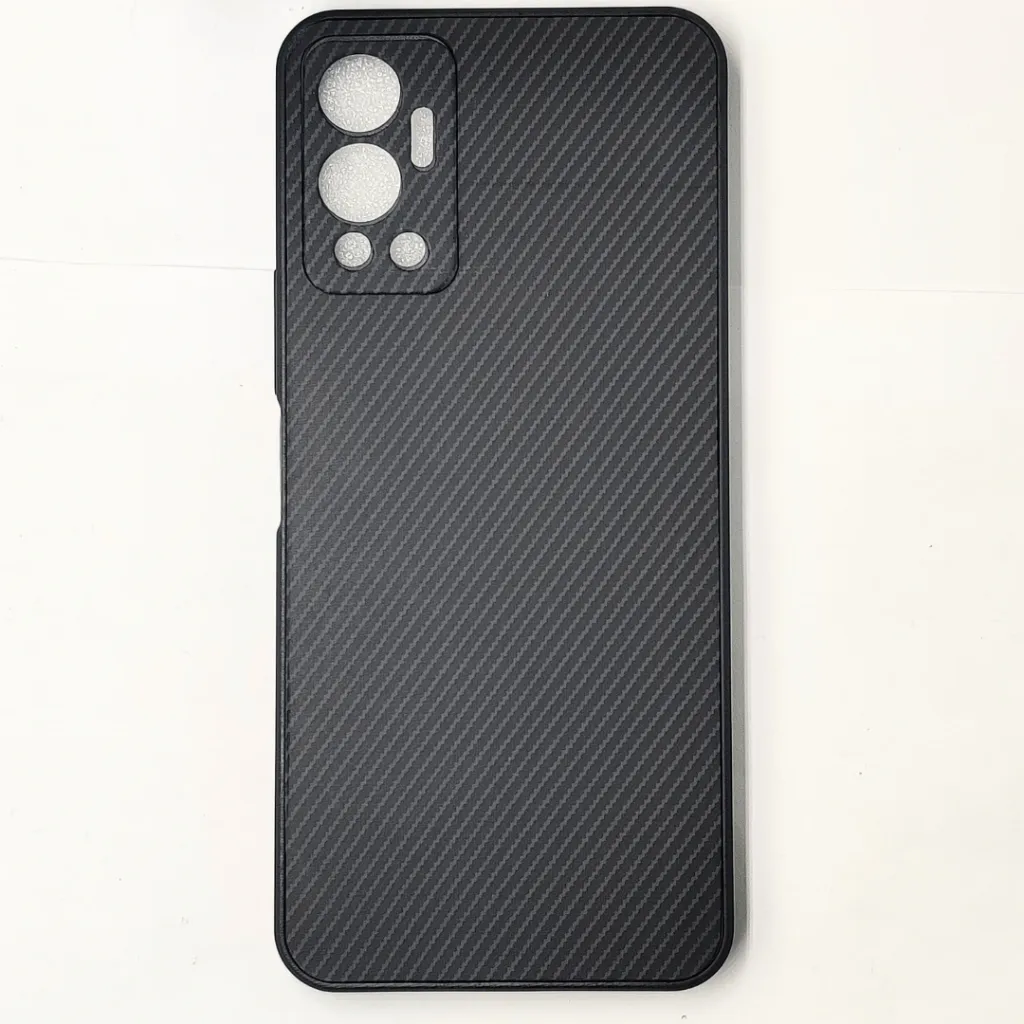 Infinix Hot 12 3D Carbon Fiber Texture Leather Back Case (Black)