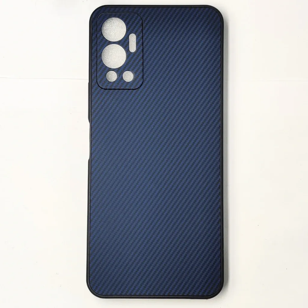Infinix Hot 12 3D Carbon Fiber Texture Leather Back Case (Navy Blue)