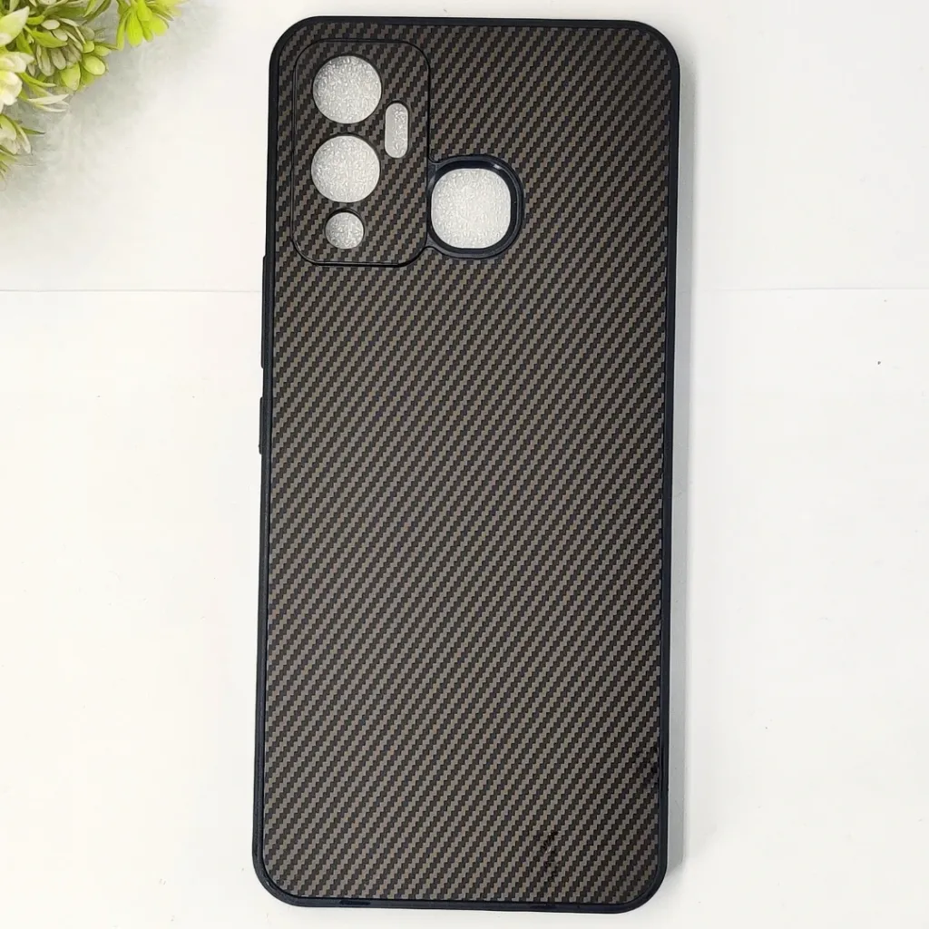 [PO4BIHOT12PY-20-34] Infinix Hot 12 3D Carbon Fiber Texture Leather Back Case (Dark Brown)