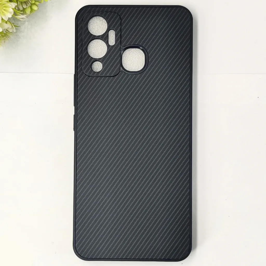 [PO4BIHOT12PY-20-2] Infinix Hot 12 3D Carbon Fiber Texture Leather Back Case (Black)