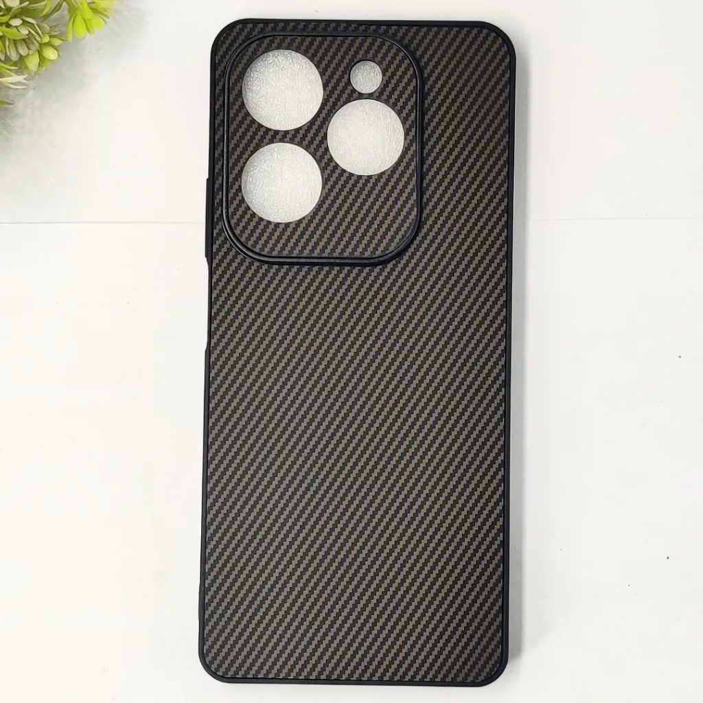 Infinix Hot 40 Pro|Hot 40|Tecno Spark 20 Pro 4G 3D Carbon Fiber Texture Leather Back Case (Dark Brown)