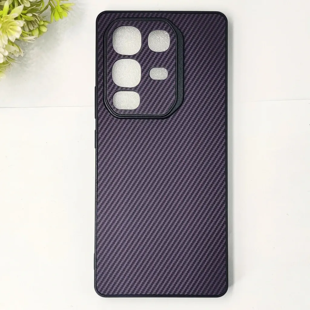 Infinix Note 50 Pro 4G|Note 50 4G 3D Carbon Fiber Texture Leather Back Case (Purple)