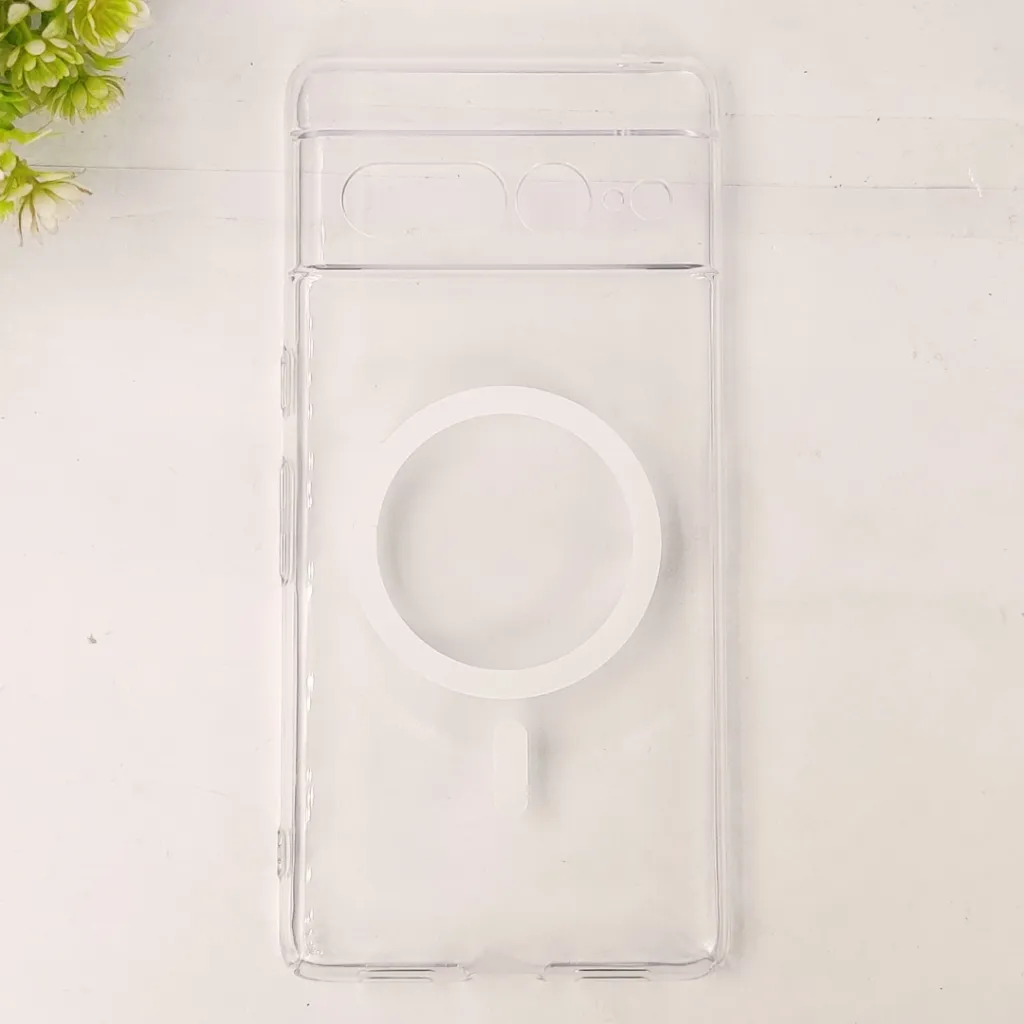 Google Pixel 7 Pro PC Acrylic Colour Tpu|Transparent MagSafe 3D Logo Printed Back Case (Crystal)