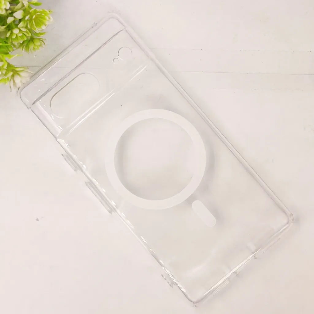 Google Pixel 7 PC Acrylic Colour Tpu|Transparent MagSafe 3D Logo Printed Back Case (Crystal)