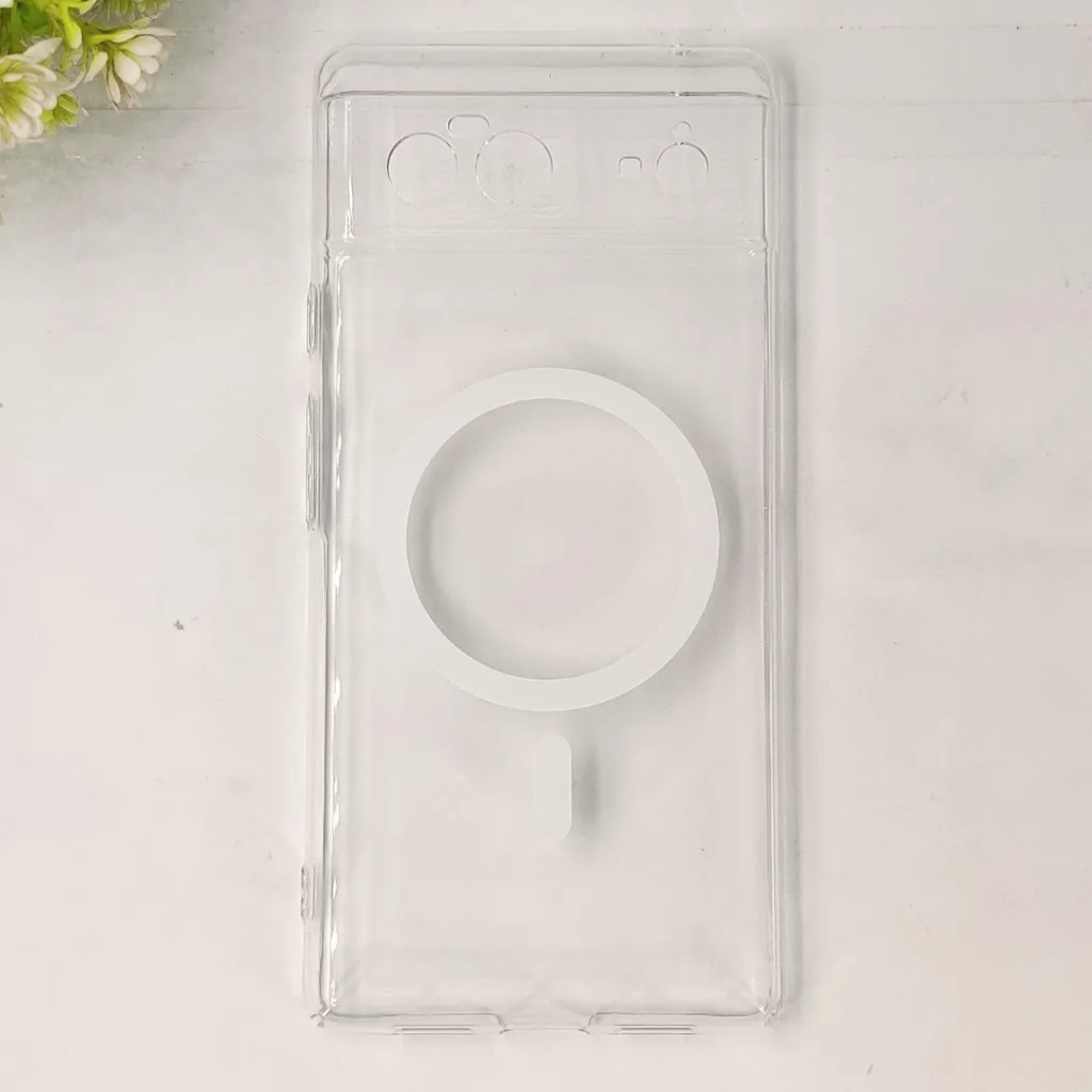 Google Pixel 6 PC Acrylic Colour Tpu|Transparent MagSafe 3D Logo Printed Back Case (Crystal)
