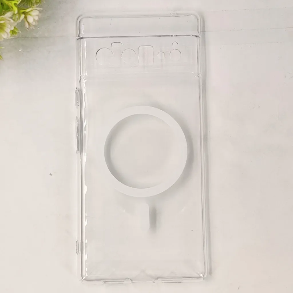 Google Pixel 6 Pro PC Acrylic Colour Tpu|Transparent MagSafe 3D Logo Printed Back Case (Crystal)